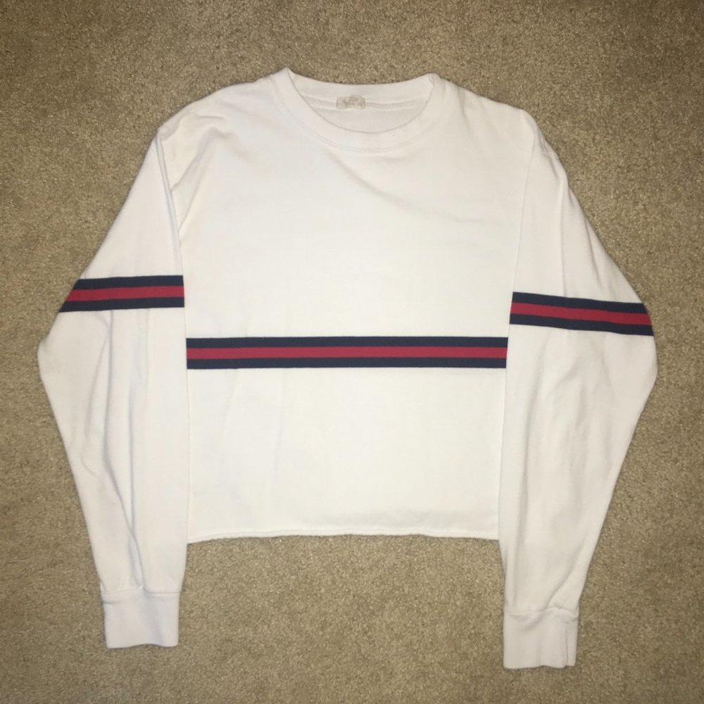 brandy melville white stripped long sleeve crop top